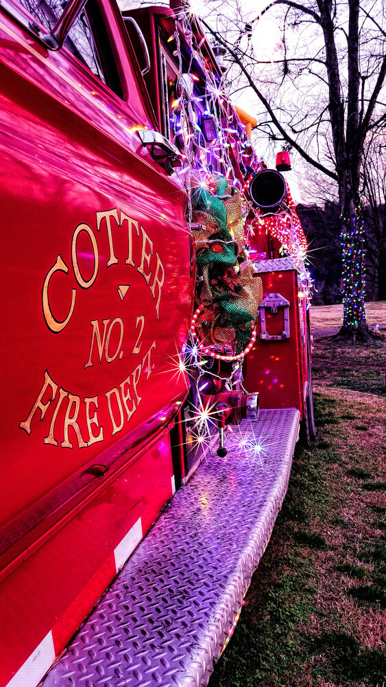 Cotter Fire Department truck decorated for Christmas