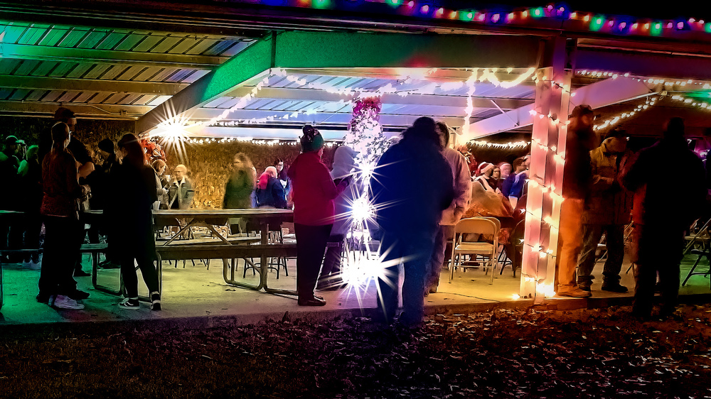 families walking in the Pavilion looking at Christmas tree