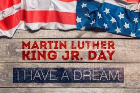 Wood board with US flag, Martin Luther King Jr Day and I have a Dream