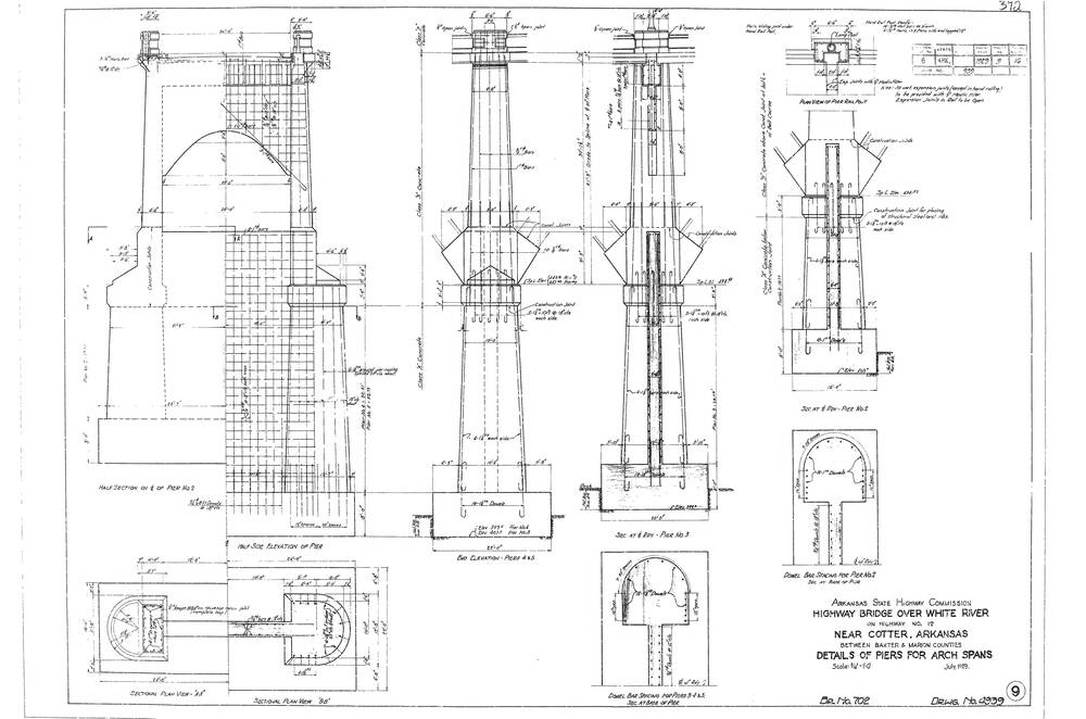 Cotter Bridge Blueprints Page 09 - details of piers for arch spans.