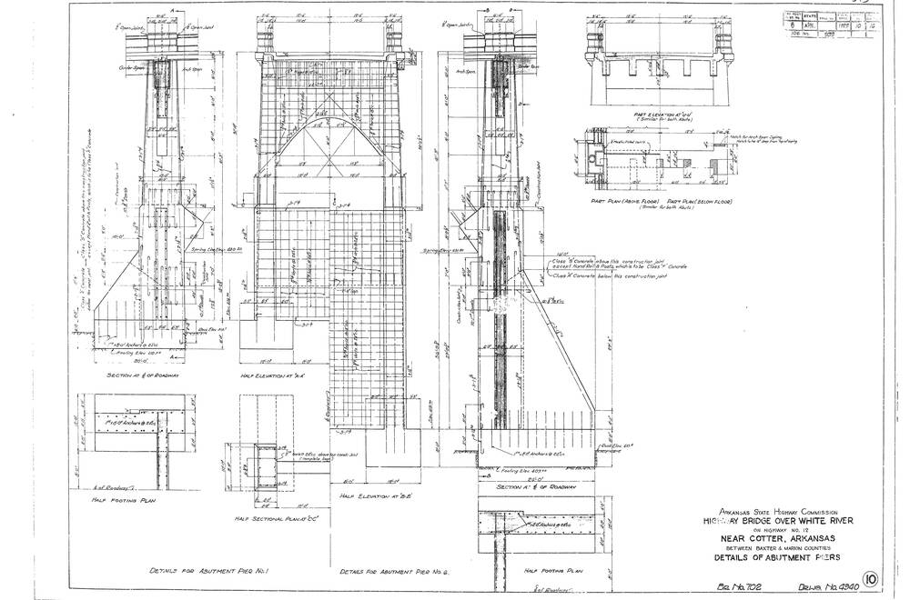 Cotter Bridge Blueprints Page 10 - details of abutment piers