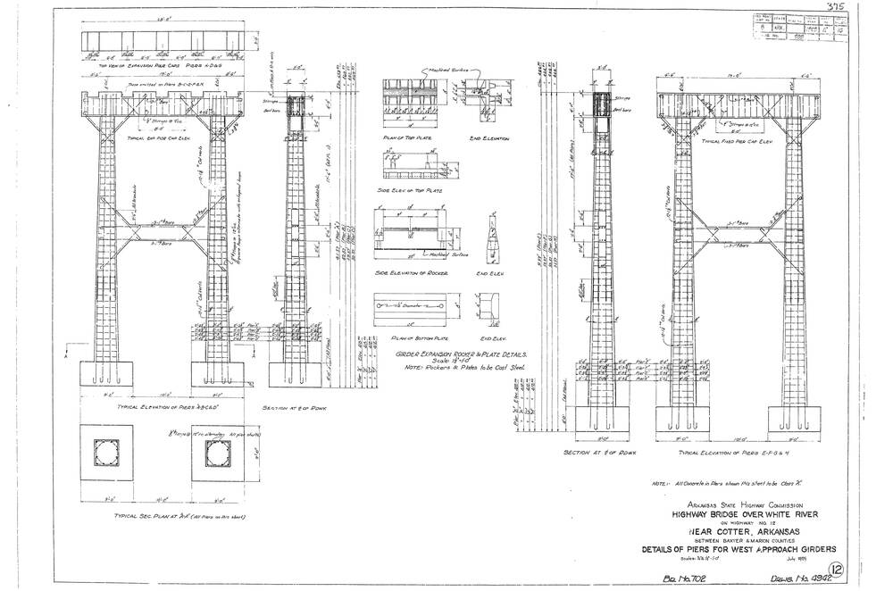 Cotter Bridge Blueprints Page 12 - details of piers for west approach girders.