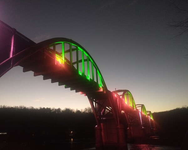 Cotter Bridge all lit up for Christmas by Liz Cunningham